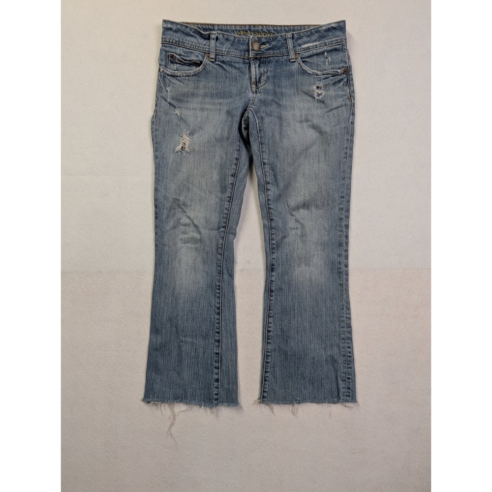 American Eagle Womens Artist Flare Jeans 6 Reg Low‎ Rise Distressed Blue Denim